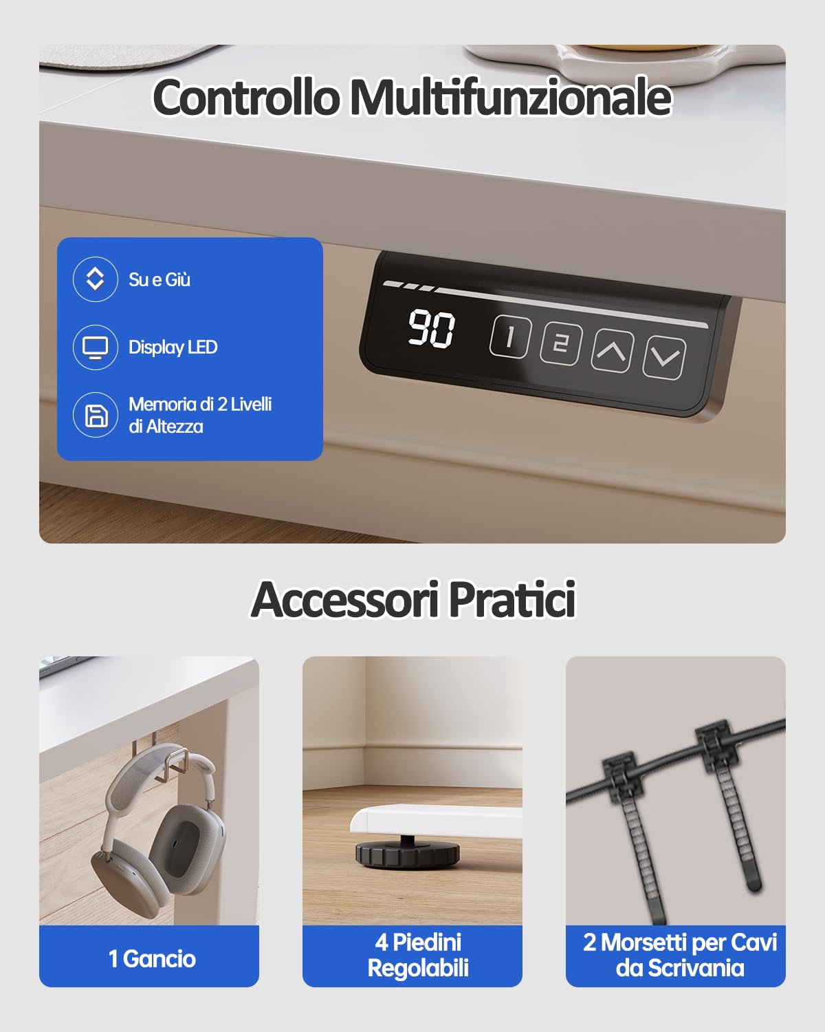 Devoko 120x60 cm Scrivania Regolabile in Altezza,Elettrica per Lavoro in Piedi, Ufficio e Casa, Standing Desk Scrivania Studio in Casa con Piano Assemblato, Bianco