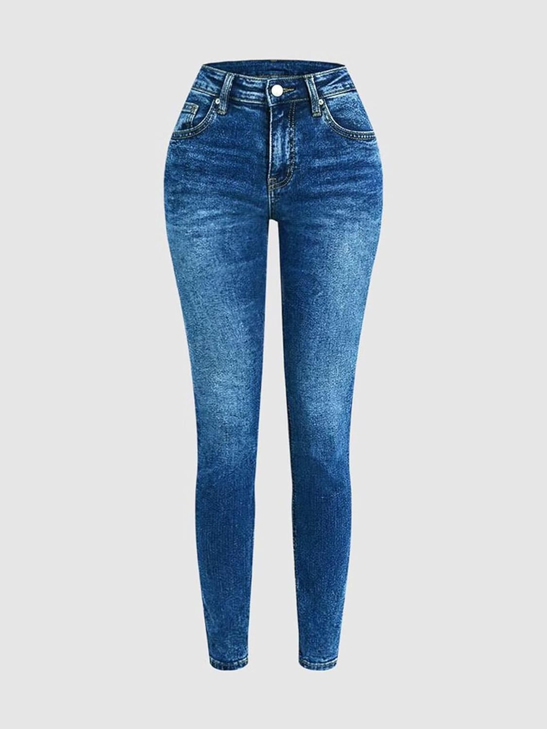 Flamingals Mid Waist Skinny Jeans for Women Butt Lifting Slim Fit Button Side Stitch Detail Trendy Denim Jeans - Image 5