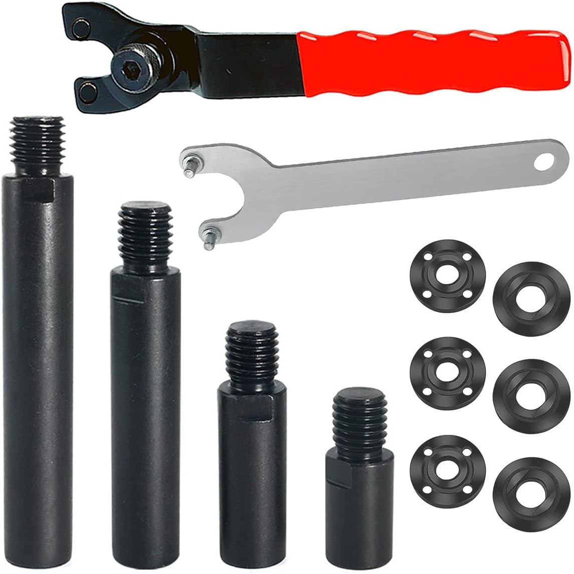 12PCS 5/8"-11 Angle Grinder Extension Set 4 Size(2"/3"/4"/5.5") Rotary Connecting Rods with Adjustable Spanner Wrench & 3 Sets Flange Lock Nuts- Angle Grinder Accessories