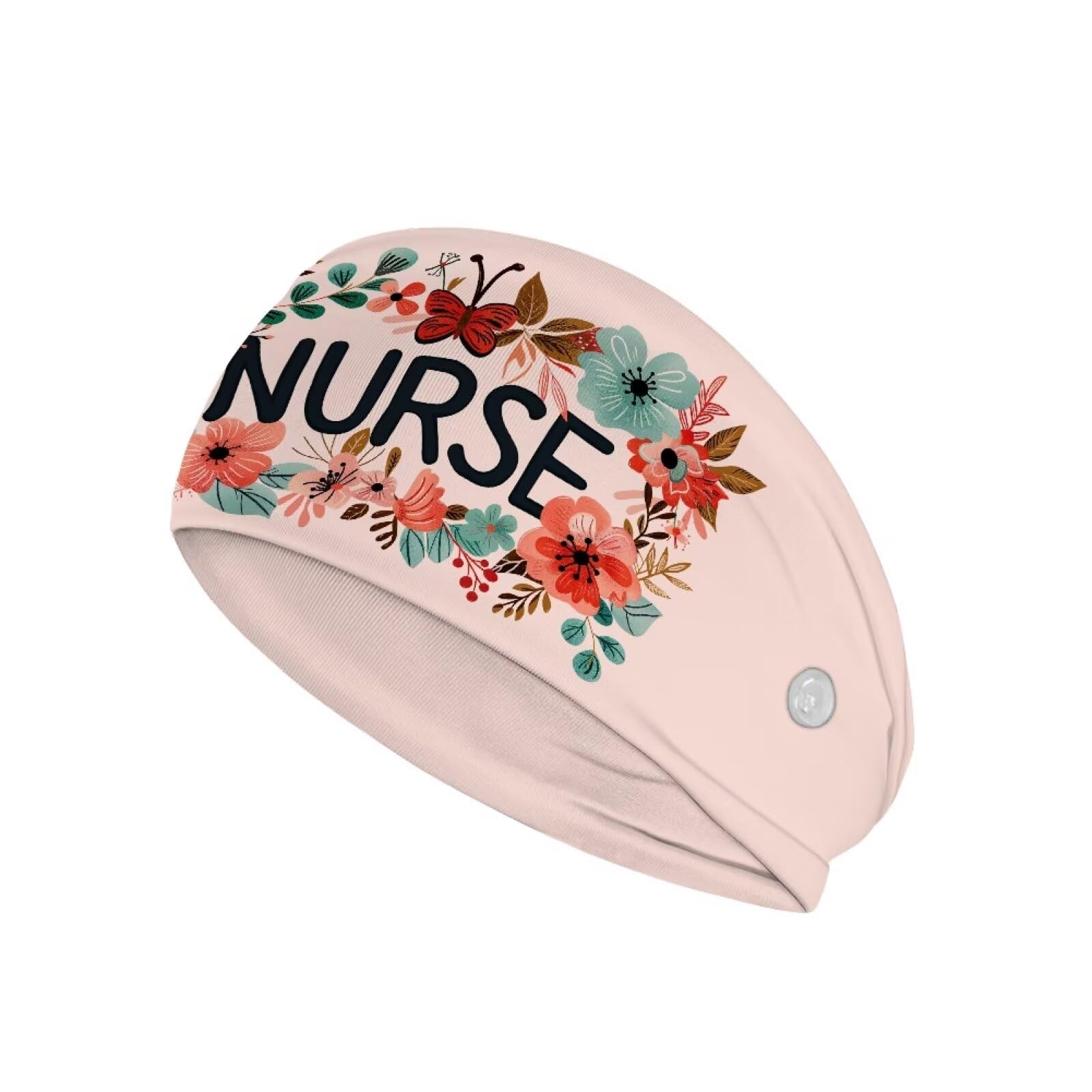 Babrukda Nurse Headbands for Women Hairband with Button for Mask Nurse Doctor Sweatband Men Head Wrap Flower Butterfly Print Women's Fashion Headwear