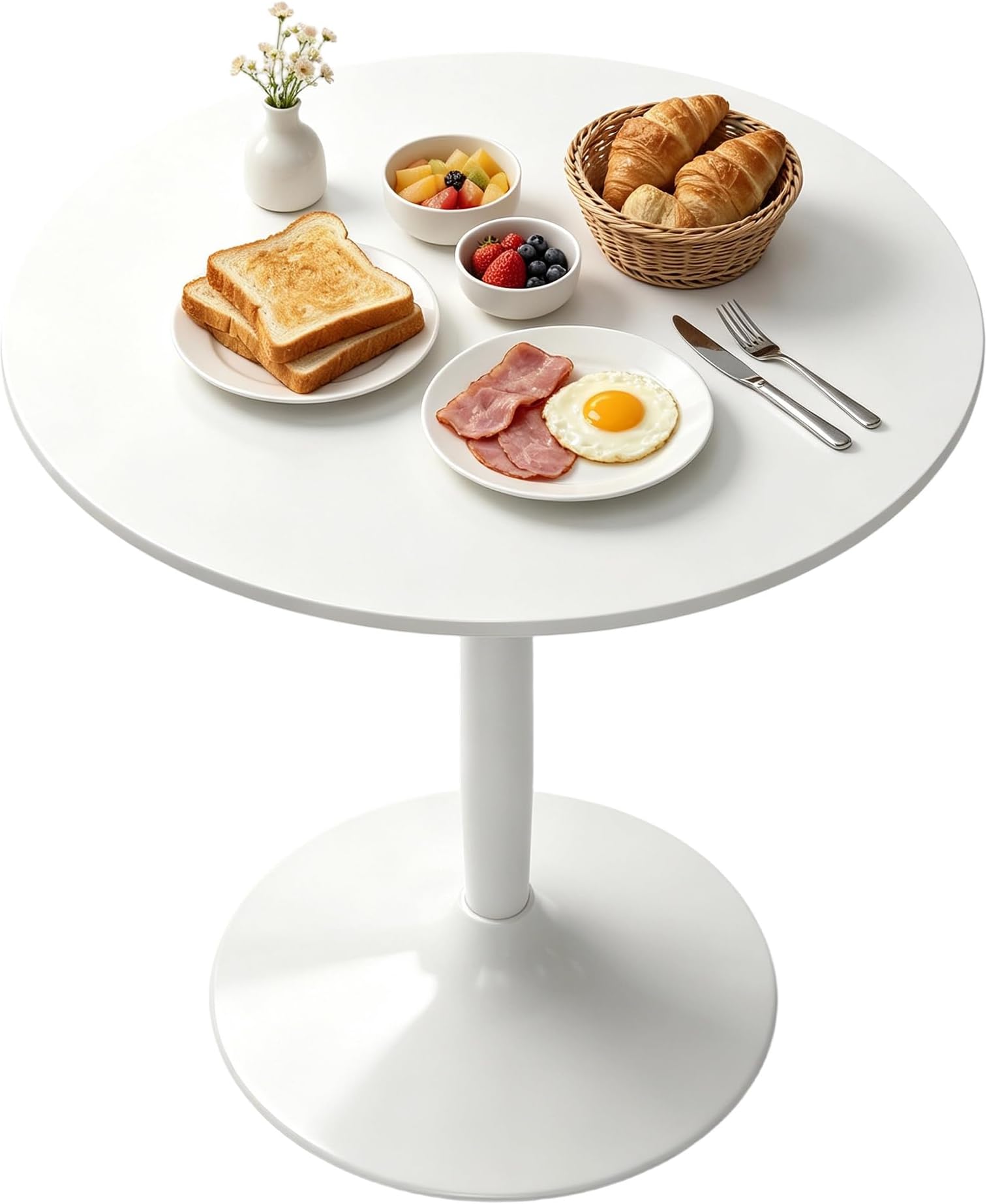 HOMCOM Round Dining Table with Steel Base, Modern Kitchen Table, White