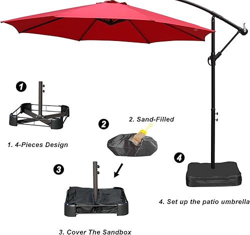 Miniatura 5 de BPS Sombrilla de mesa para exteriores, sombrilla de mercado, toldo cuadrado y base de cruz, para jardín, patio trasero, patio, piscina