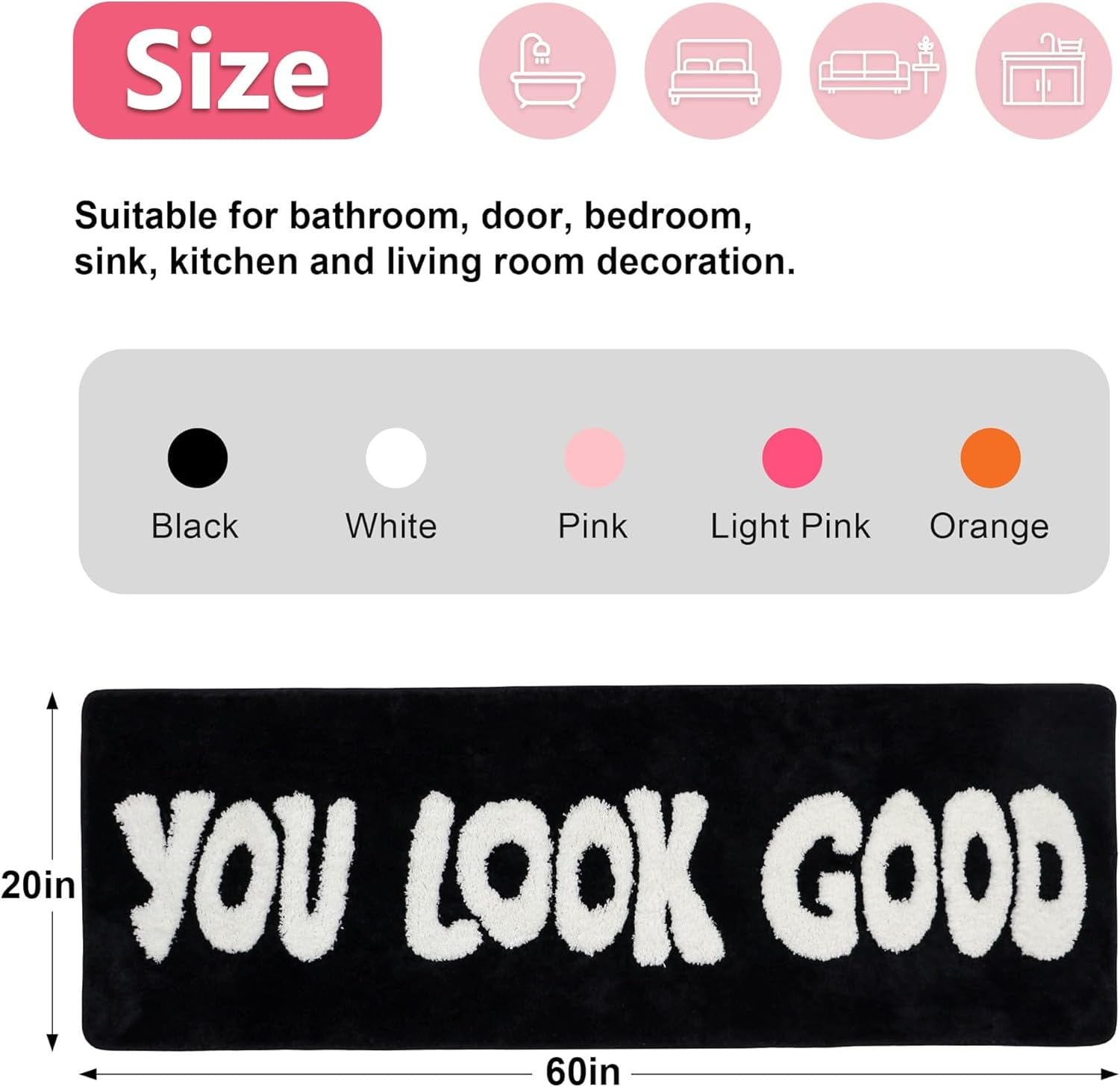 Alfombra Larga antideslizante para baño, decoración divertida para suelo de bañera, dormitorio y ducha, diseño Moderno, 50 x 150 cm, Nero-, 51x152 cm (Irregolare)