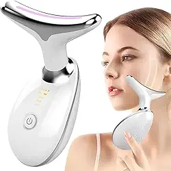 Massageador Facial e Pescoço com Luz LED Multicolorida – Terapia de Luz Anti-Envelhecimento, Lifting e Rejuvenescimento com Tecnologia de Onda Sônica 3D