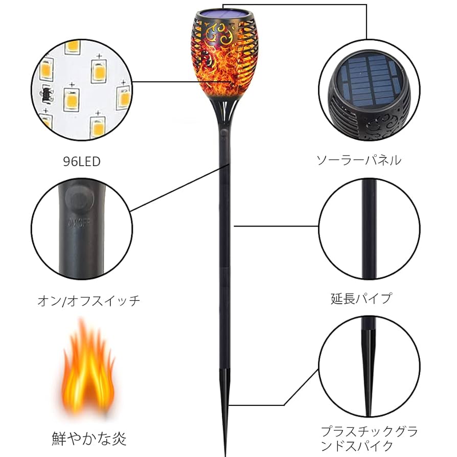 GLOWDAWN ソーラーライト 屋外 炎ライト ソーラートーチライト 96電球 Amazon.co.jp: GLOWDAWN ソーラーライト 屋外 炎ライト ソーラー