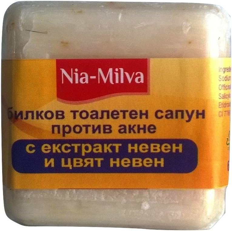Milva Salicylic Acid Soap for Acne Treatment with Calendula Extract - 40gr Anti Acne Soap for Face & Body - Natural Exfoliating Soap Bar for Oily Skin, helps with Blackheads & Pimple Spots - Face Soap