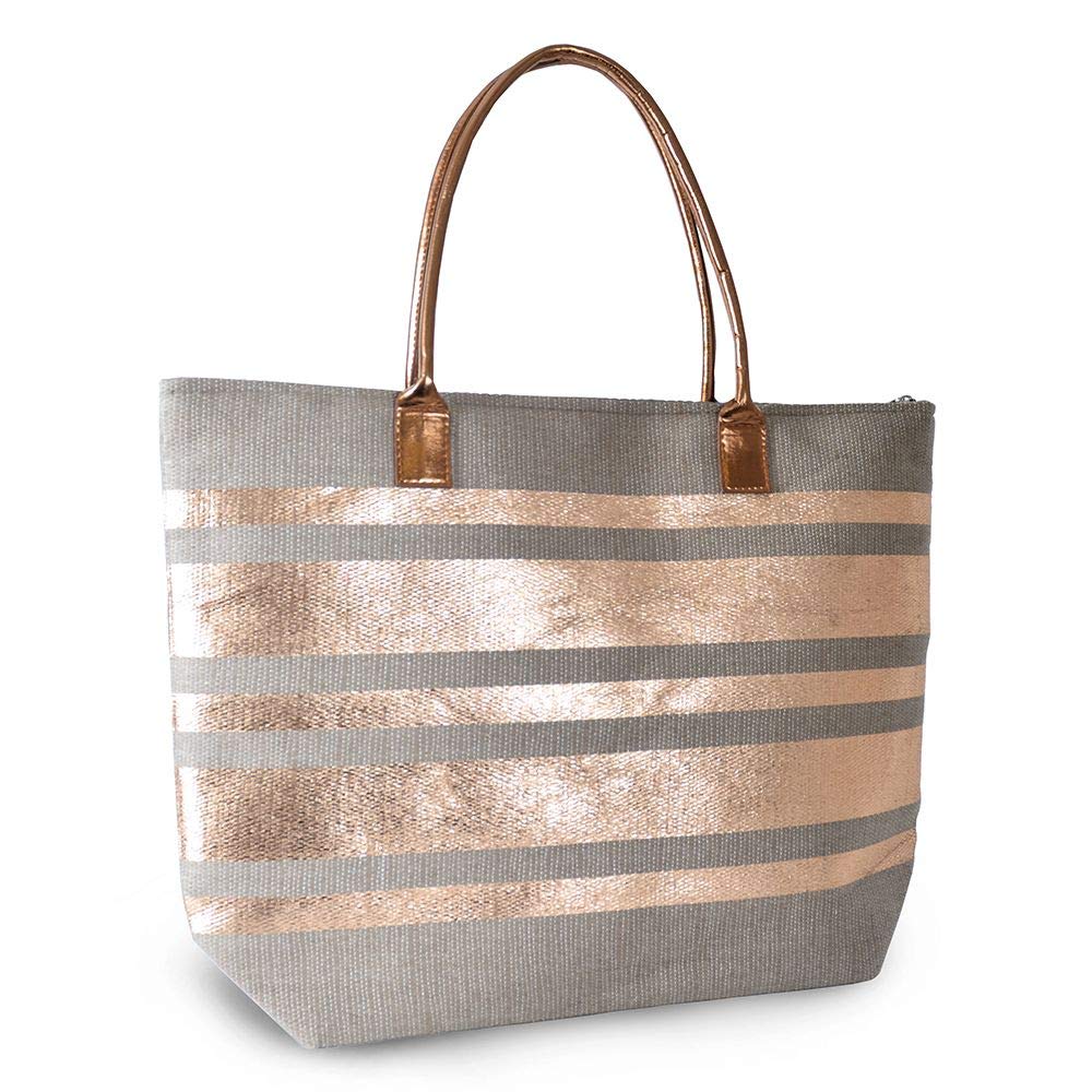 Metallic Stripe Paper Straw Summer Tote Bag