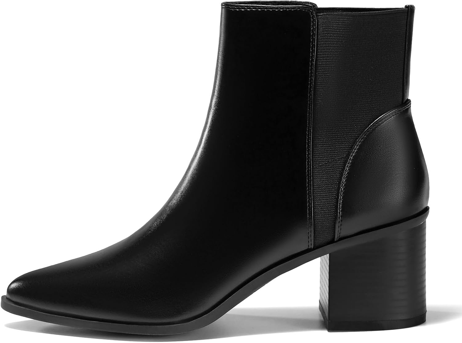 Coutgo Womens Pointed Toe Ankle Boots Elastic Chunky Block Stacked Mid Heel Slip On Chelsea Booties - Image 4