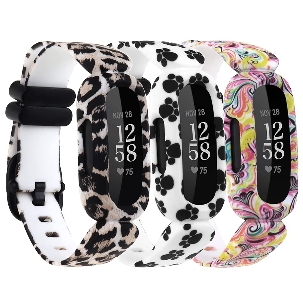 BaaletcStraps Compatible with Fitbit Ace 3 Strap,Soft Silicone Replacement Wristband Floral Pattern Band Armbands for Fitbit Ace 3 Kids Straps