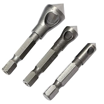 SAZ DEKOR 3 Pieces Countersink Drill Bit Set Deburring Metal Wood Plastic Hex Shank