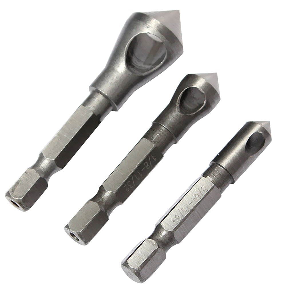 SAZ DEKOR 3 Pieces Countersink Drill Bit Set Deburring Metal Wood Plastic Hex Shank-image-3