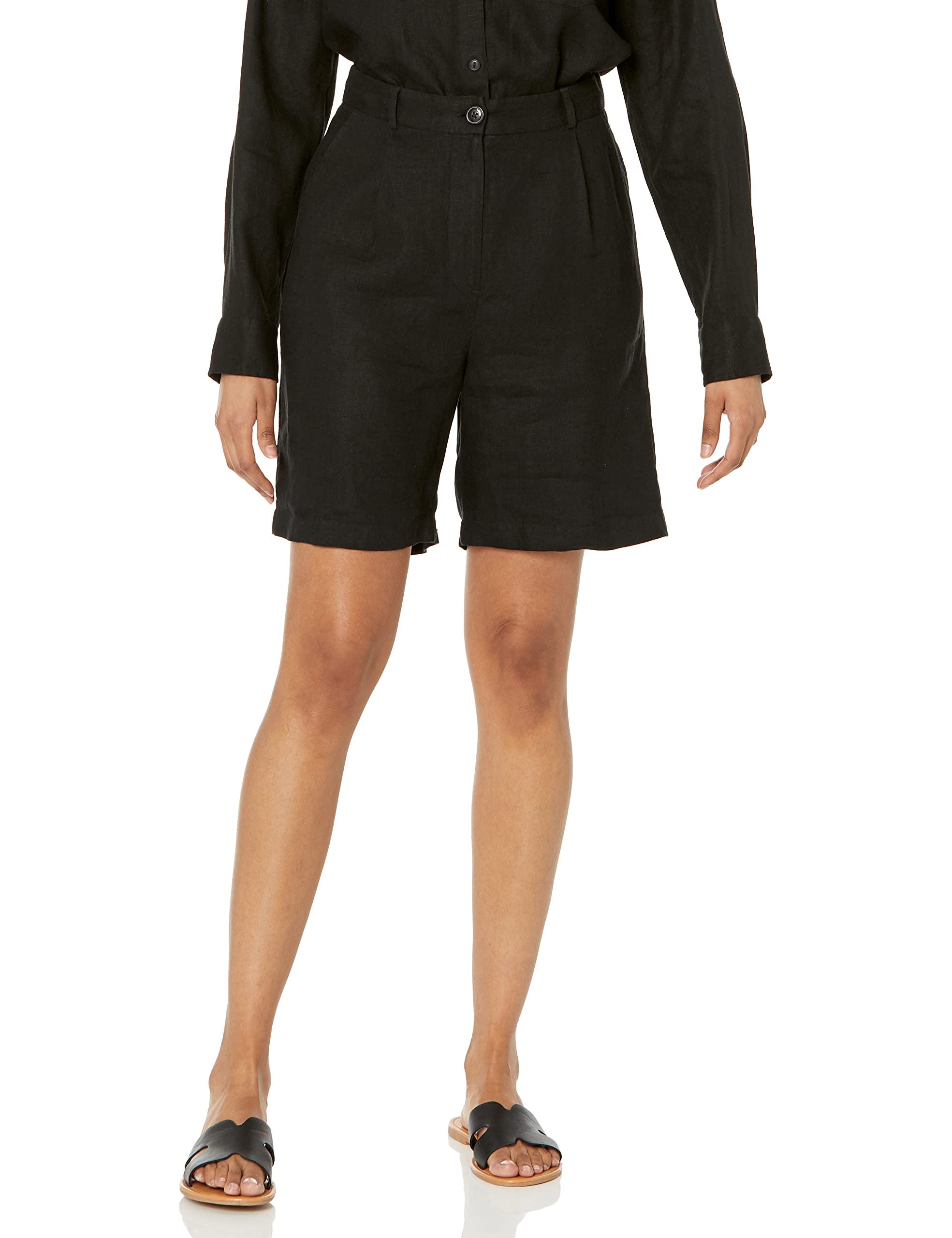 The Drop Women's Standard Millie Loose-fit Pleated Long Linen Walk Short