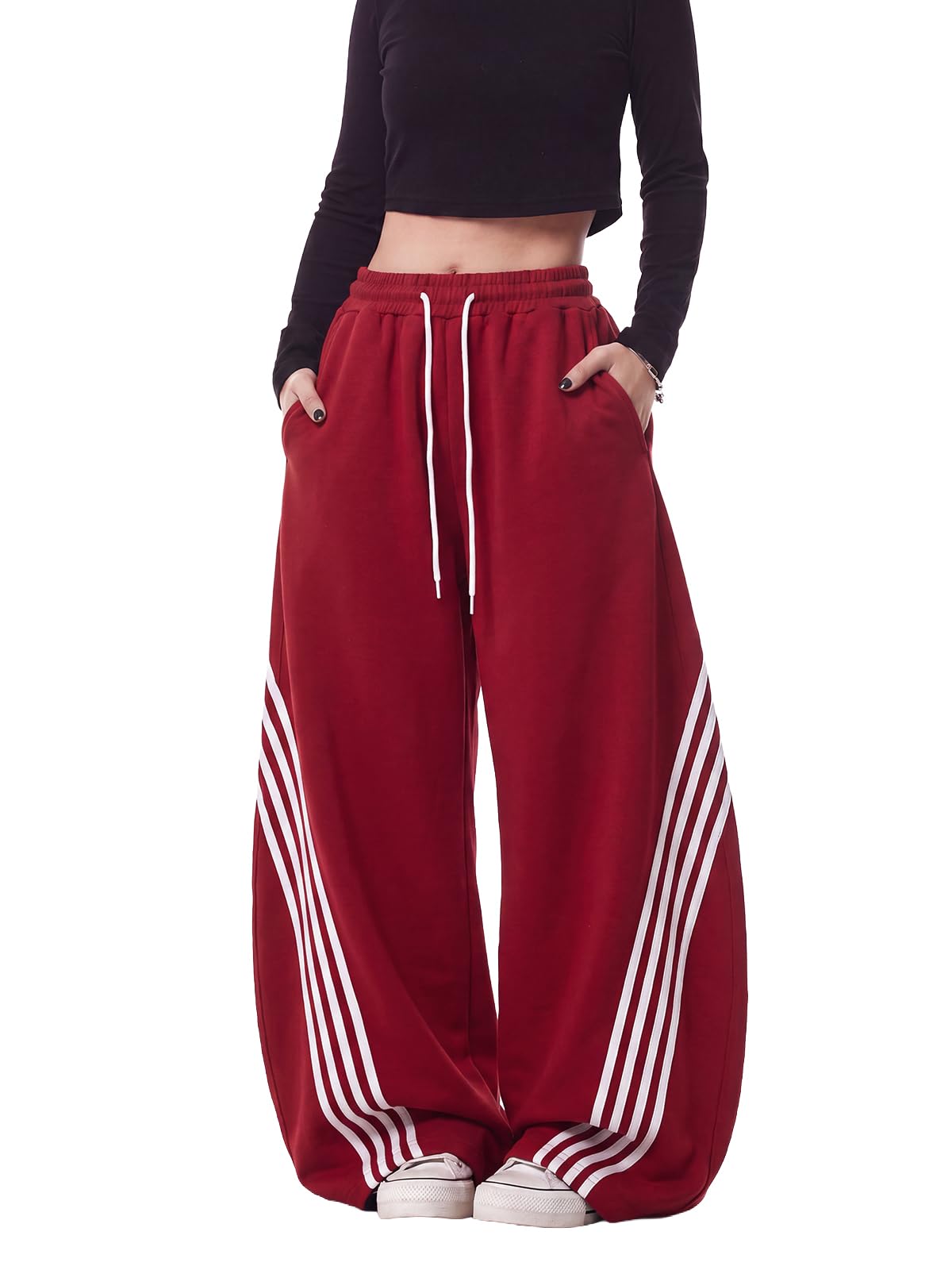 EMMIOL Women’s Y2K Baggy Barrel Striped Sweatpants High Waisted Wide Leg