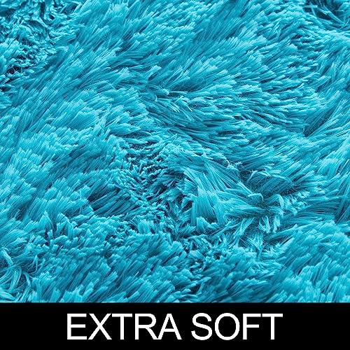 Image of Shaggy Floor Carpets for Living Room, Elegant Bed Side RunnerBedside Carpet, Office Sofa Area (1.5x4 Feet, Turquoise)