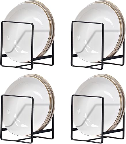 Fourmor Paquete de 4 organizadores de platos grandes, estantes verticales para secado de platos, platos de metal, estantes organizadores de platos