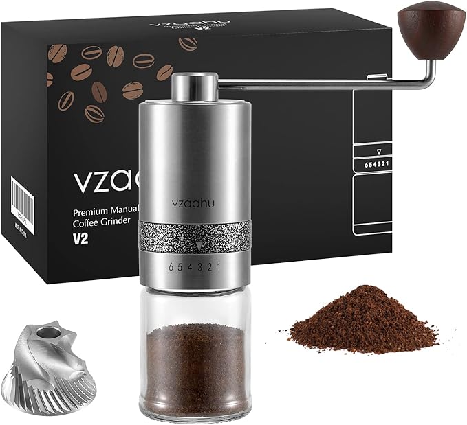Vzaahu Manual Coffee Grinder with Lid Stainless Steel Fast