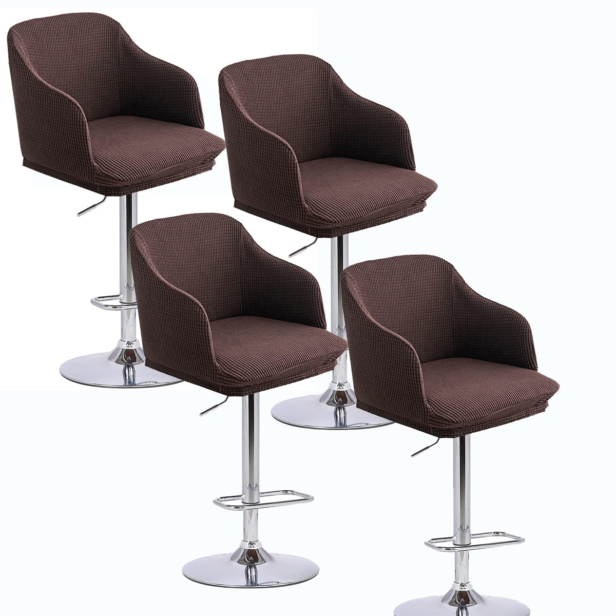 XGANGM Curved Back Bar Stool Slipcovers with Arms Set of 2/4/6 Stretch Bar Chair Slipcovers Bar Stool Cover Swivel Chair Protector for Counter Kitchen Dining Room Desk,brown,4PCS