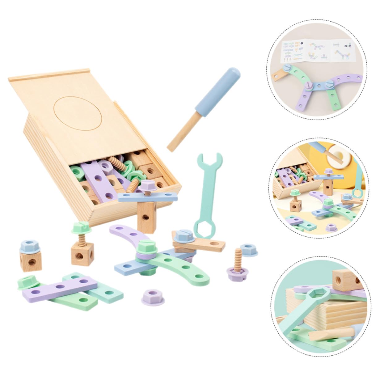 BESPORTBLE Set Attrezzi in Legno per Ragazzo Ragazza per Sviluppo Manuale Forme e Colori, Kit Costruzioni Educativo per Ragazzo Ragazza Piccoli Gioco Creativo e Didattico