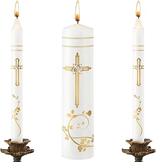 Frienda Unity Candles for Wedding Ceremony Set Wedding Unity Taper Candles Catholic Religious Ceremony Accessories(Retro Style)