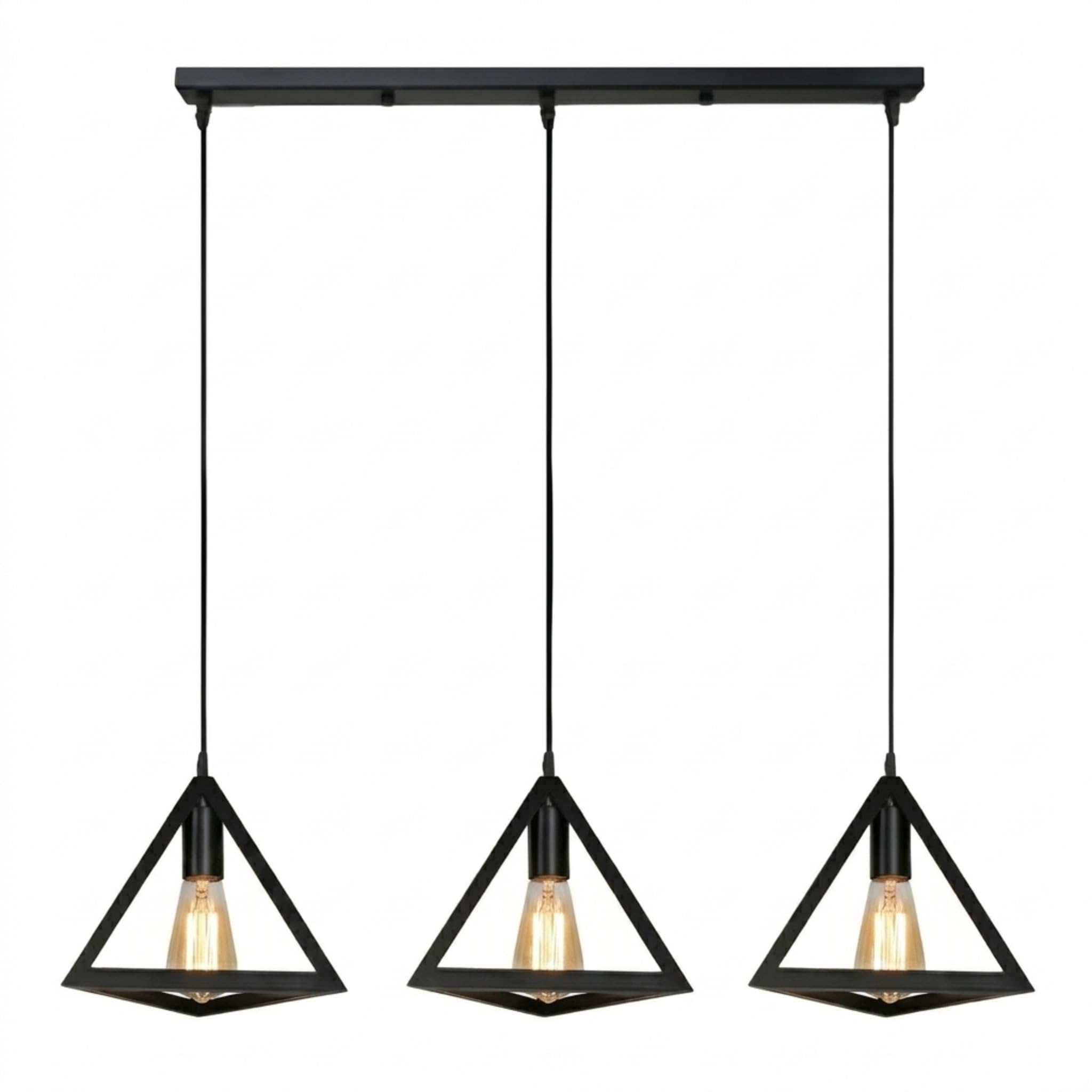 LEDSone 3 Head Vintage Industrial Ceiling Hanging Light Shade Loft Style Metal Triangle Cage Ceiling Pendant Lamp for Kitchen Island, Living Room, Dining Room E27, Black, Triangle
