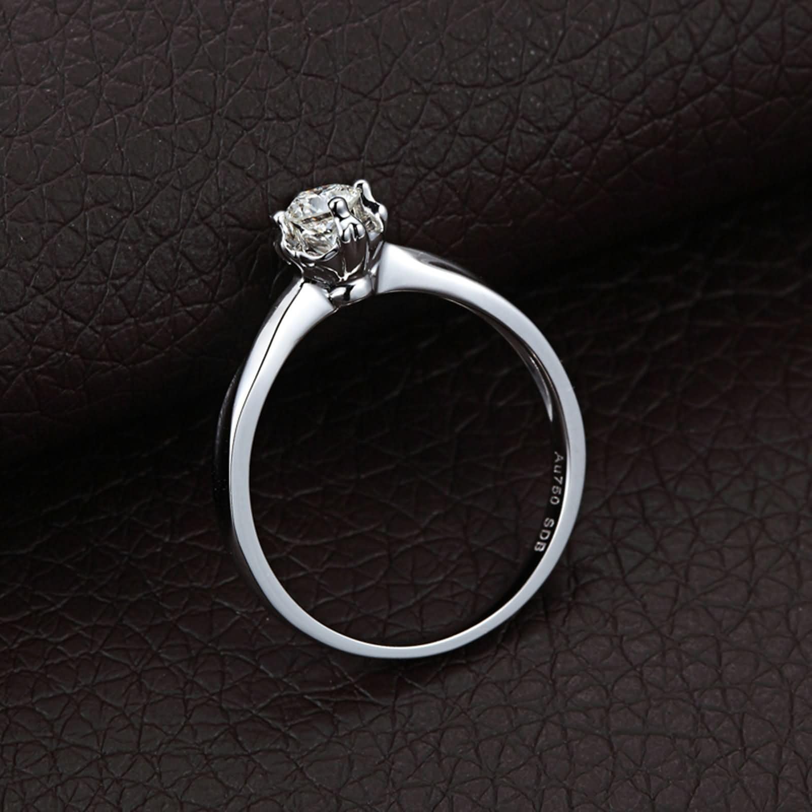 Donna Anello Fidanzamento in Oro Bianco 9 K / 14 K / 18 K, 4 Griffe Solitario Rotondo con Diamante da 0,24ct, Argento Donna Anello Fedi Nuziali