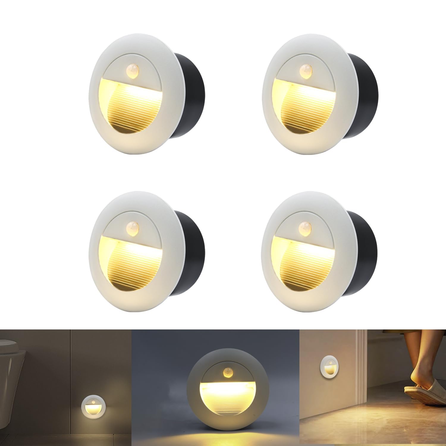 FWoche Wall lantern with motion detector 1.5W 230V, IP65, 3000K, 65MM 4 pieces, recessed stair lights, aluminum wall sconces with box, White โ image 1