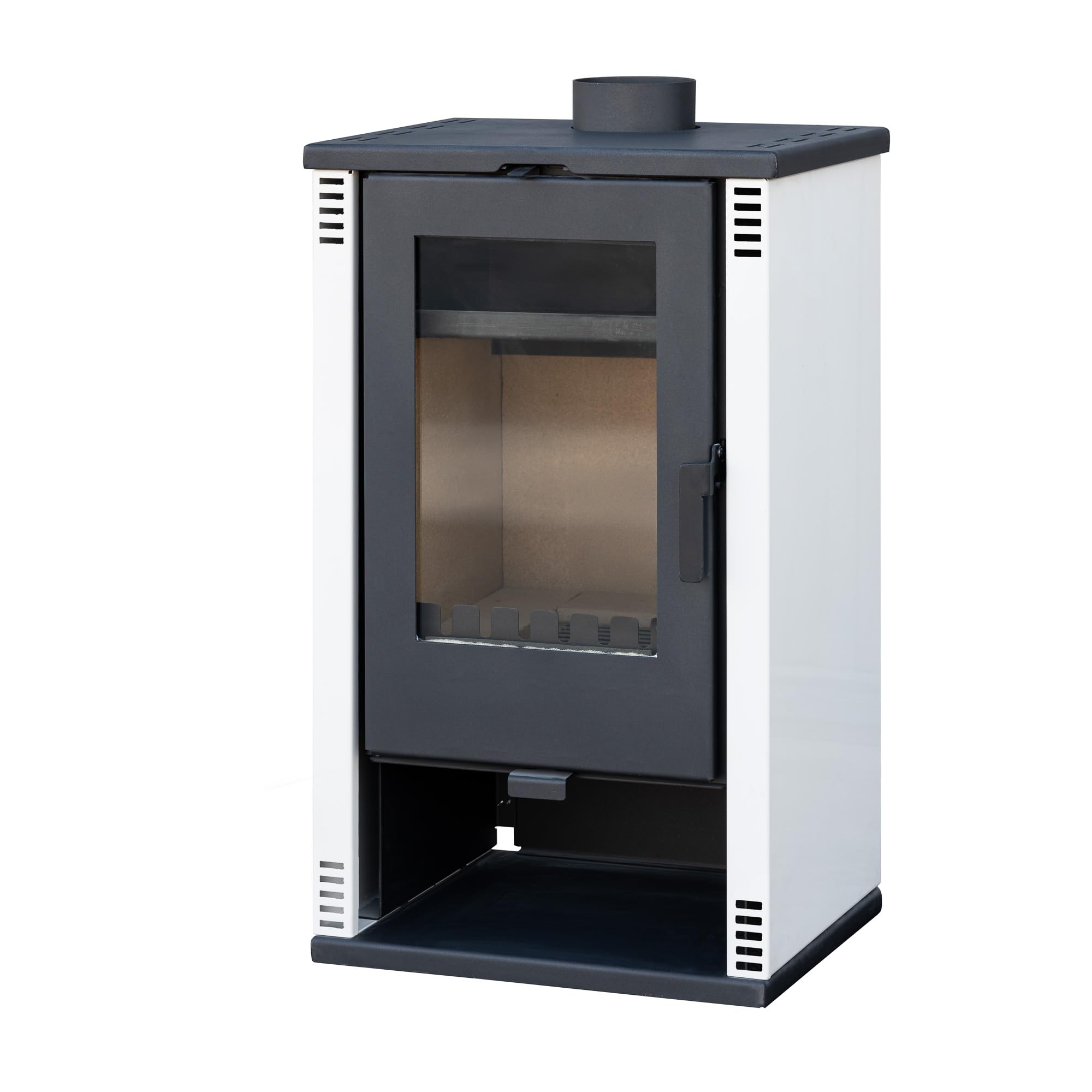 Kaminofen holzofen ALAZ K10M Weiß 10 kW, Kamin Heizofen Dauerbrandofen Holzofen, Кaminholz Hüttenofen, Кaminfeuer, Briketts Kamin, Fireplace Wood