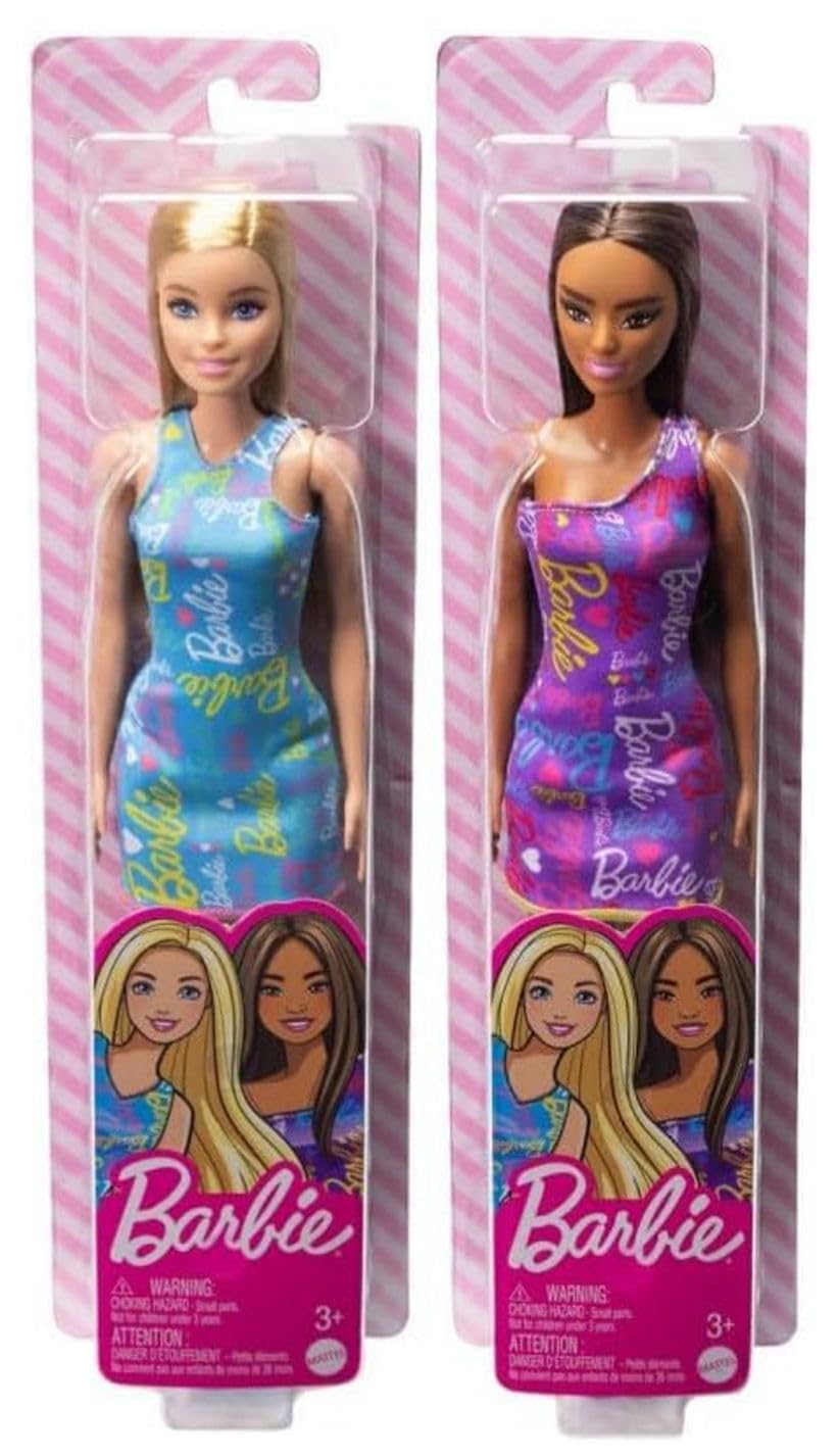 Barbie Fashion Dolls, Logo Print Dress, Bundle of 2
