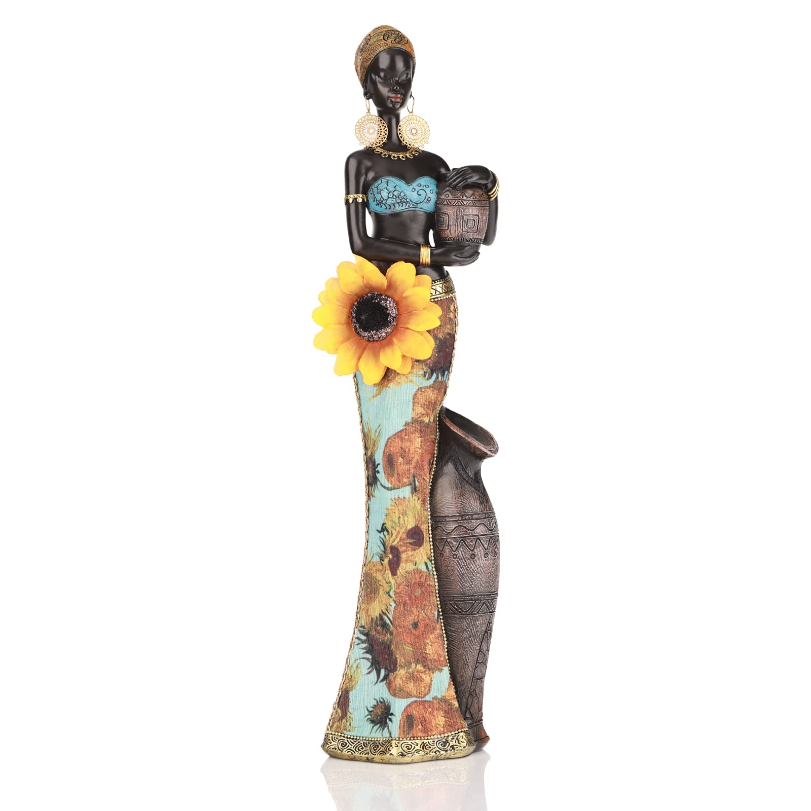 Figuras de Arte Africano de 16 Pulgadas de Alto, decoración del hogar, Escultura de Mujer de Girasol afroamericano, Estatua Africana Negra, Decoraciones africanas para el hogar, estatuas y Figuras