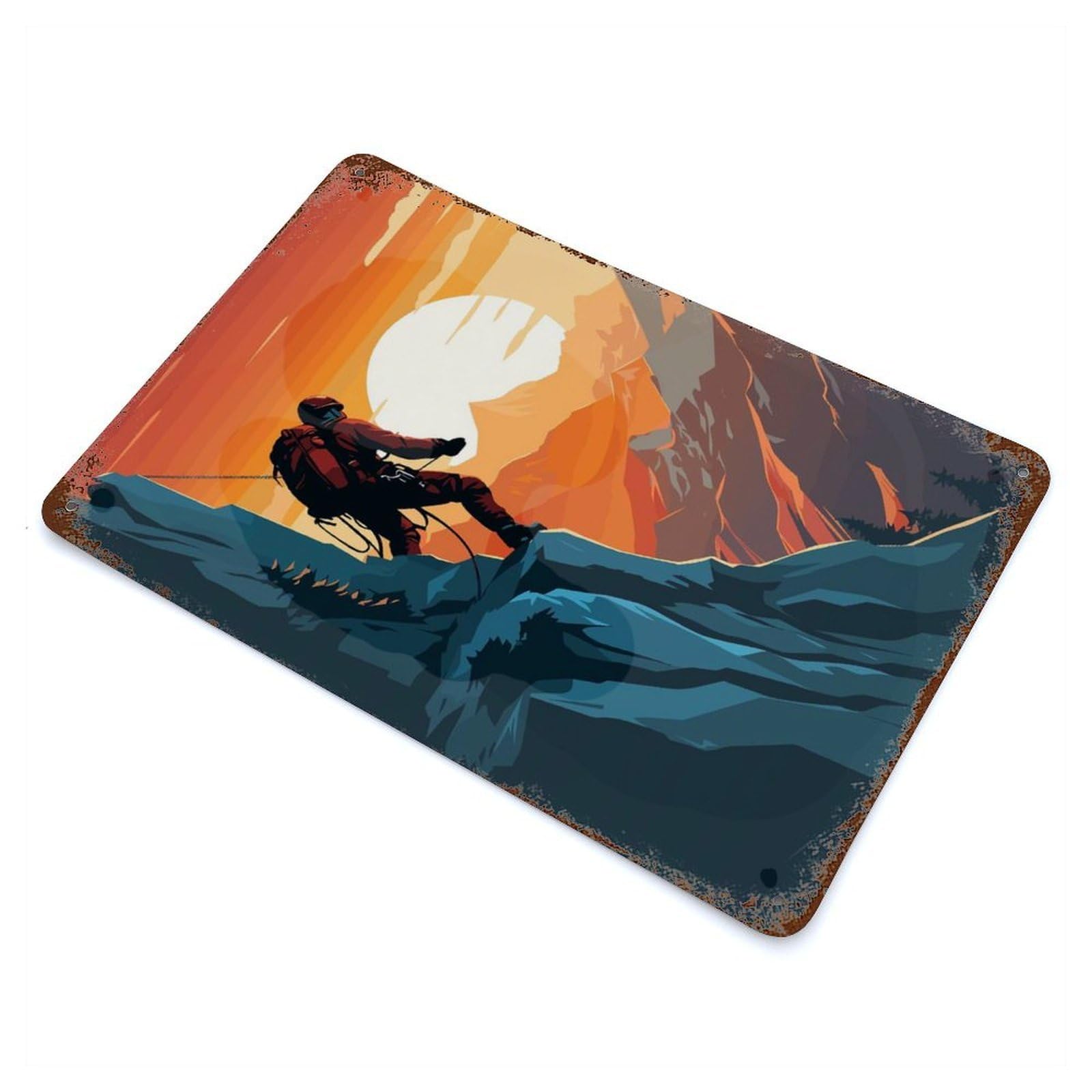 Garage Style Climbing Mountain Climber Rustic Tin Plaque 11.8"x7.9", Vintage Wall Decor for Bar And Workshop