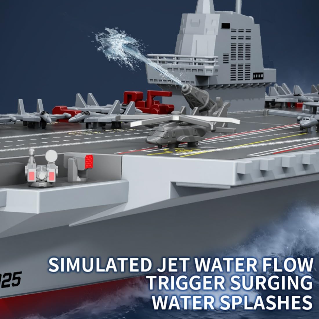 Barca portaereo RC per piscina e lago, nave da guerra telecomandata da 2,4 GHz con cannone ad acqua, nave militare elettrica impermeabile con doppio motore, velocità alta/bassa, tempo di guida di 30