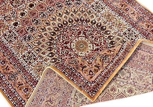 Image of New Kashmiri Design Silk Carpets for Living Room Bedroom Drawing Room Guest Room Hall 4 Feet x 6 Feet Gold Colour