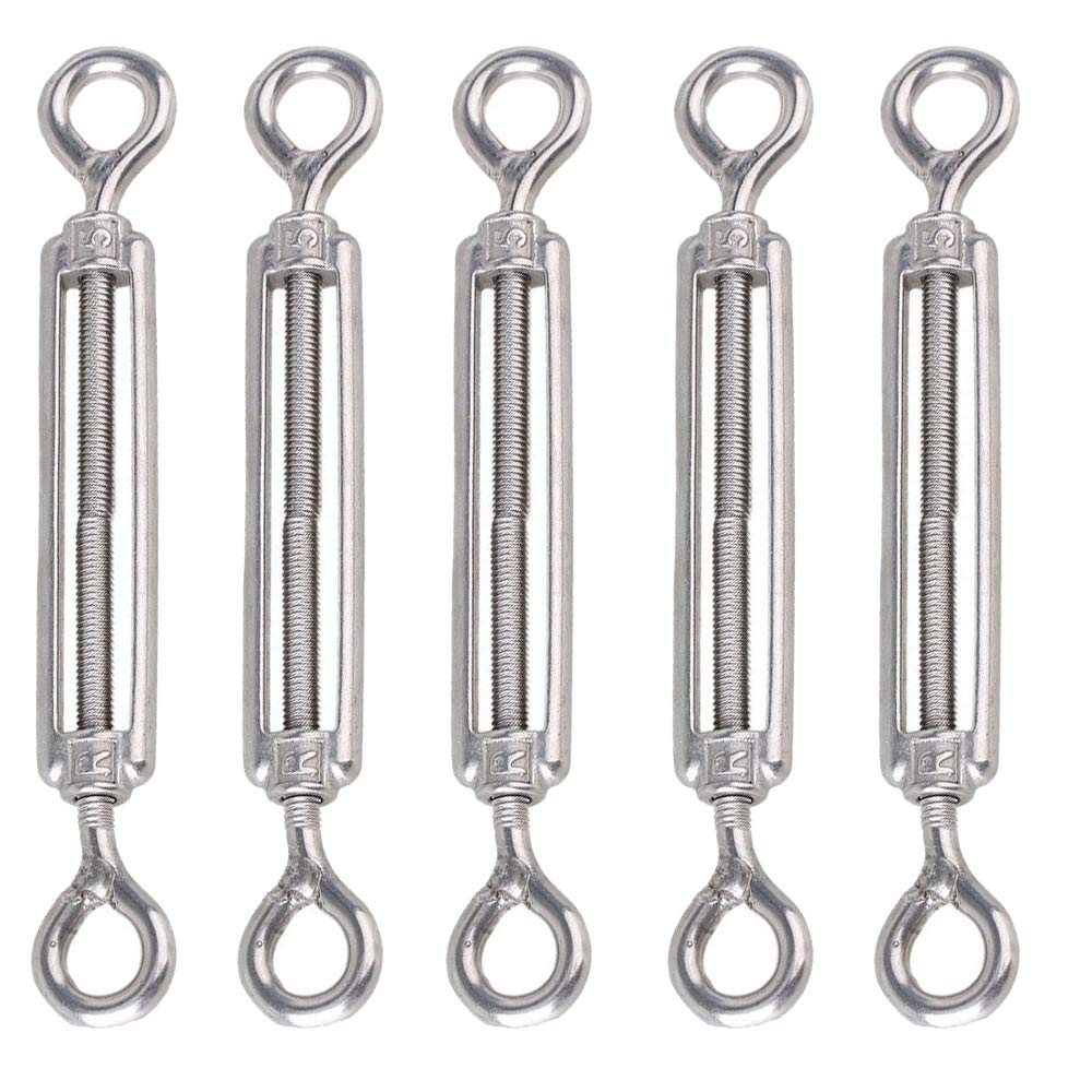 eoocvt Stainless Steel 304 Turnbuckle Wire Rope Tension Pack of 5 (M5, Eye & Eye)