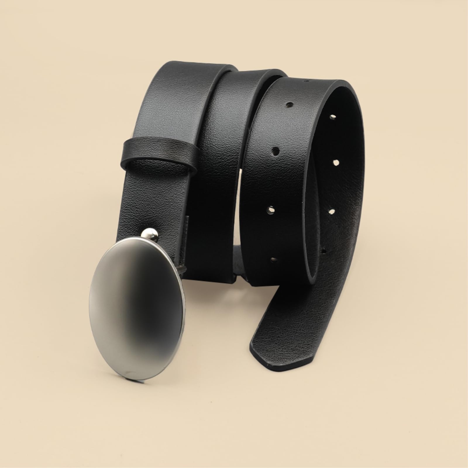 Ceinture À Boucle En Métal Lisse Forme Ovale, Décontractée Et Simple, Décorative Classique