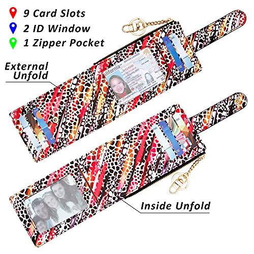 Image of Badiya Slim Women Wallet RFID Blocking Bifold Compact 9 Card Slots Holder Wallets Soft Leather with Zipper Coin Pocket 2 ID Window