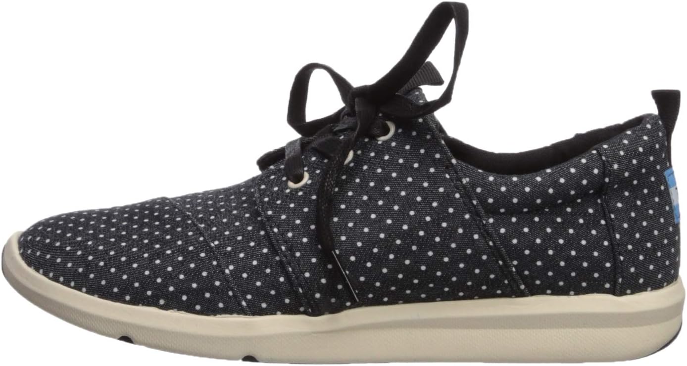 TOMS Womens Del Rey Lace Up Sneakers Shoes Casual - Grey Black Canvas Polka Dot 10 Medium US