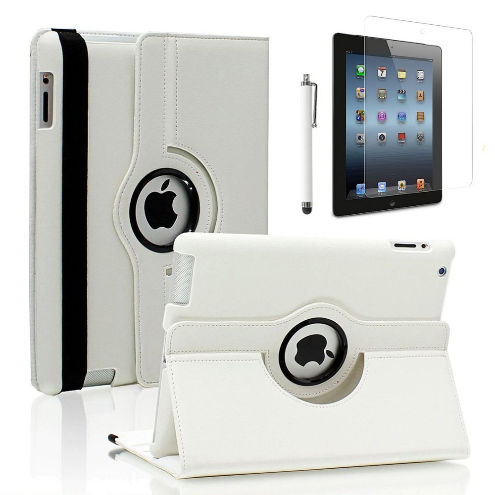 Bravolink For iPad 3/2 360° Rotating Magnetic PU Leather Case Smart Slim Cover Case (white)