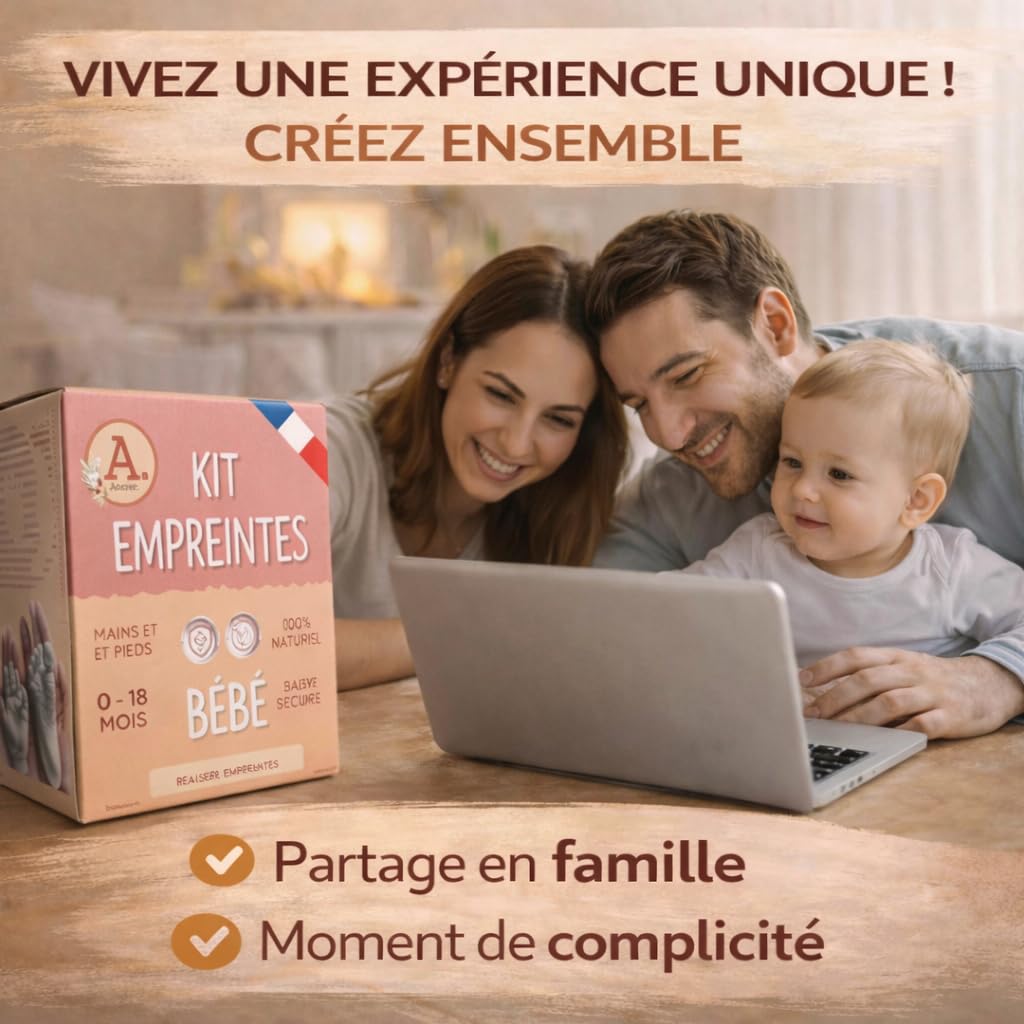 Kit de Moulage Bébé ANCRER® 4 Empreintes Mains Pieds Fille Garçon Contenants Réutilisables Cadeau Naissance