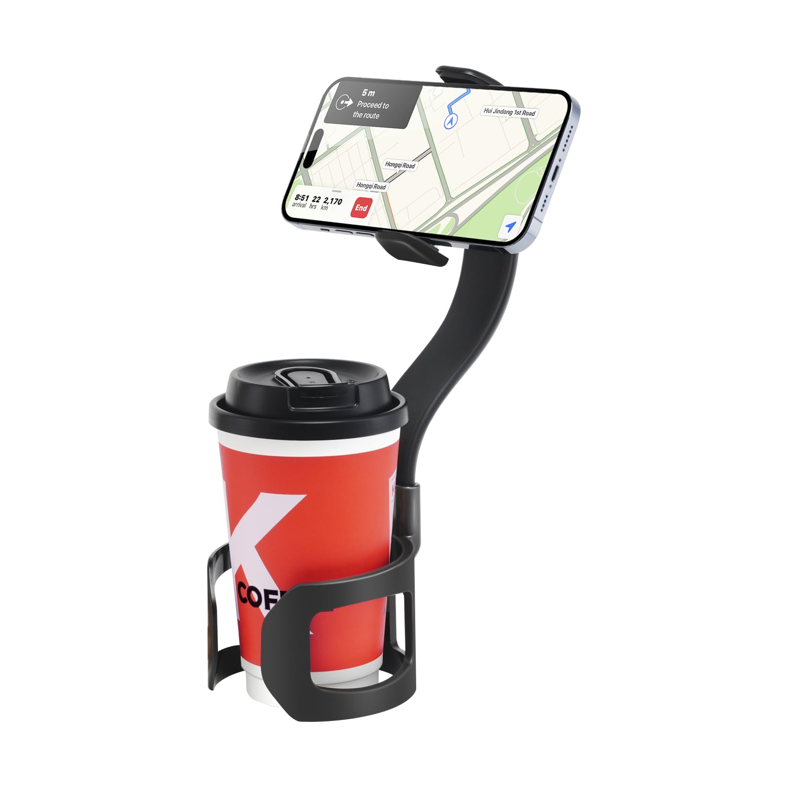 APPS2Car Cup Phone Holder for Car with Solid Adjustable Alloy Arm, Save Space, Easy Installation, Long Neck Car Phone Mount Compatible with iPhone