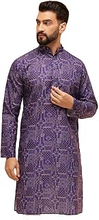 Sojanya (Since 1958 Men'S Cotton Linen Geometric Printed Only Long Kurta