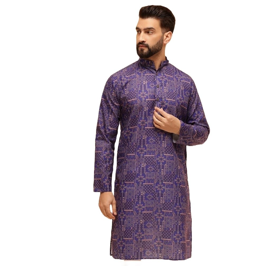 (Since 1958 Men's Cotton Kurta with Designer Embroidery Allover