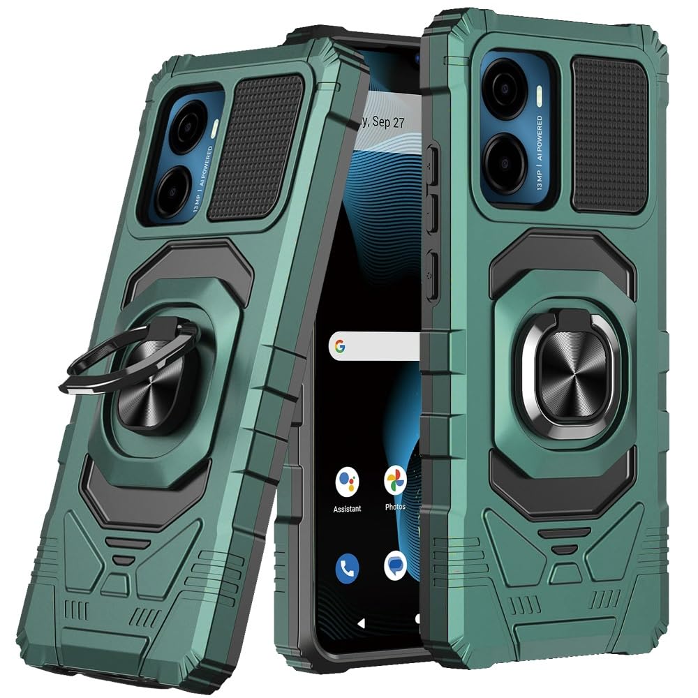 PT Tempered Glass + Robotic Hybrid Ring Stand Cover Phone Case for AT&T Propel 2 5G U655AA + Gift Stand (Green)