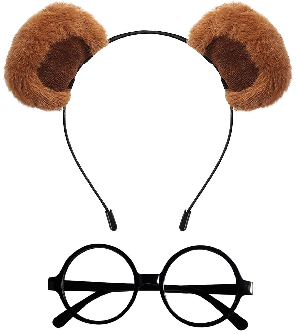 Kecartu Plush Animal Ears Headband Costume Set for Adults, 2Pcs Cute Costume Headwear Set Bear Ears Headband Glasses for Face Washing, Makeup, Christmas, Halloween Party, Cosplay, Brown