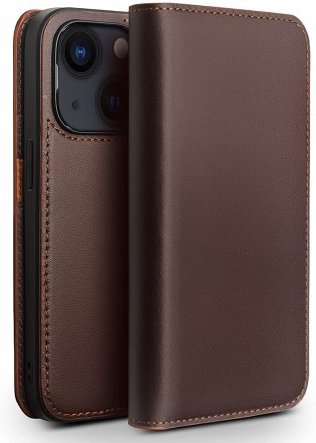 Funda cartera para iPhone 14 Pro Max de piel marrón con tarjetero 8