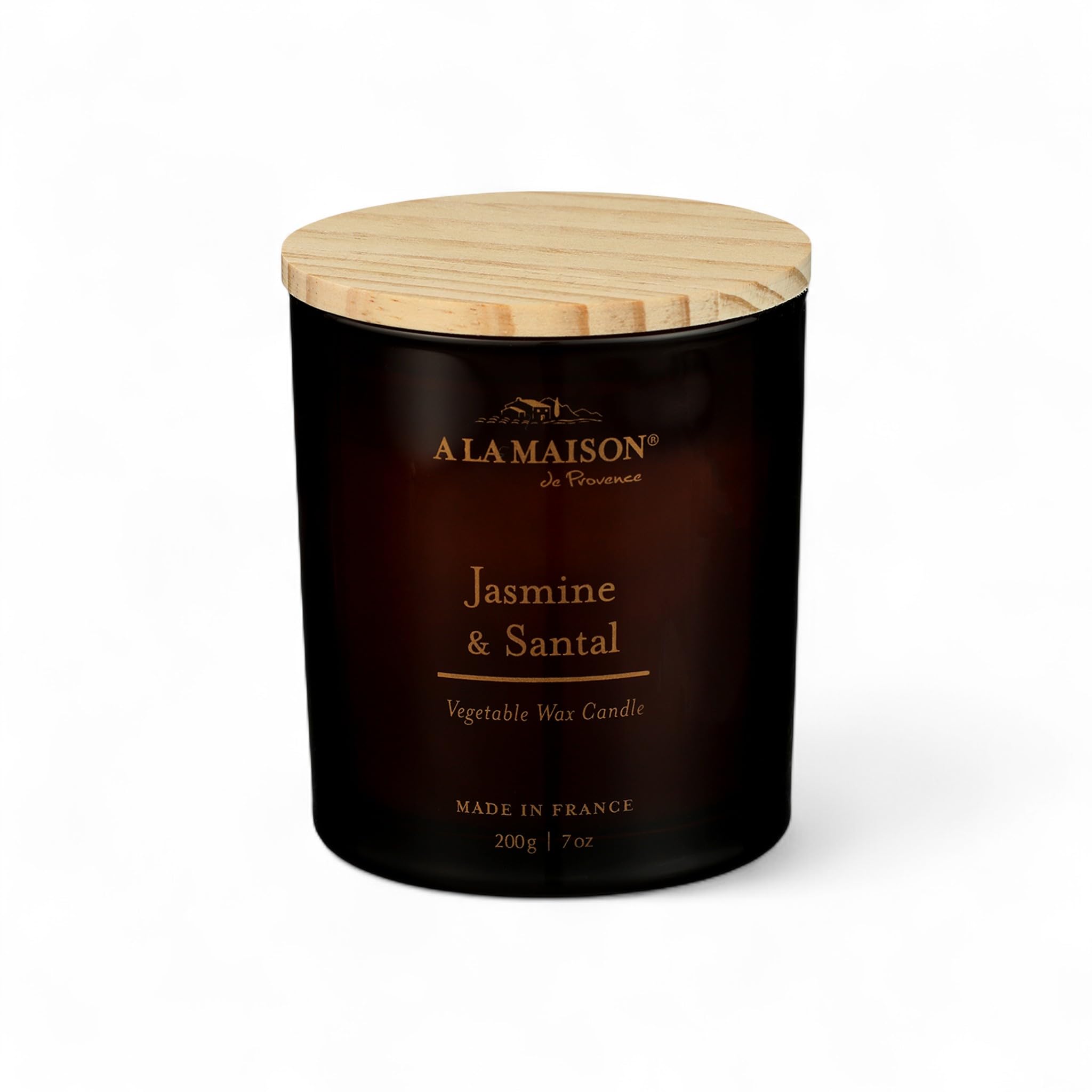 A LA MAISON Scented Candle – Jasmine & Santal – Natural Candle with Cotton Wick in Luxury Amber Glass – Clean Burn, Made in France, 7oz