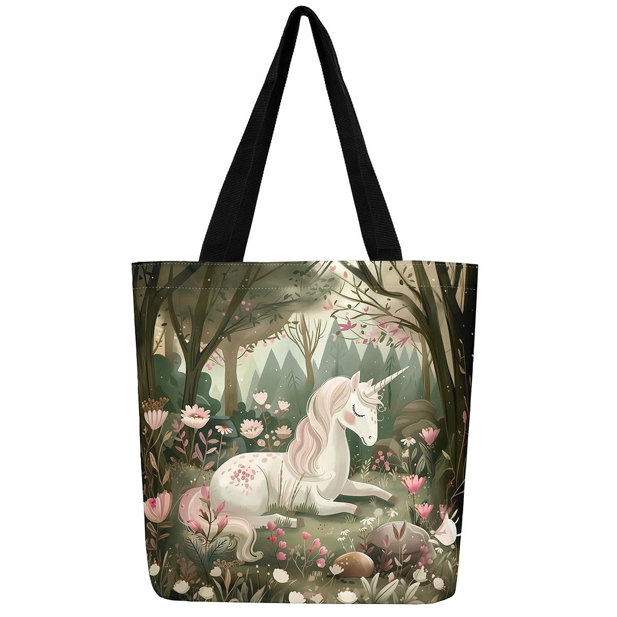 Castle Fairy Western Cowboy Canvas Tote Bag,Sketch Highland Cow Horse Desert Tote Bag