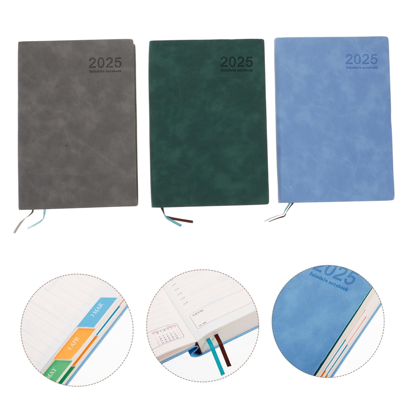 Planificador Diario 2025 A5 de 3 Piezas en Pu, Cuaderno Calendario