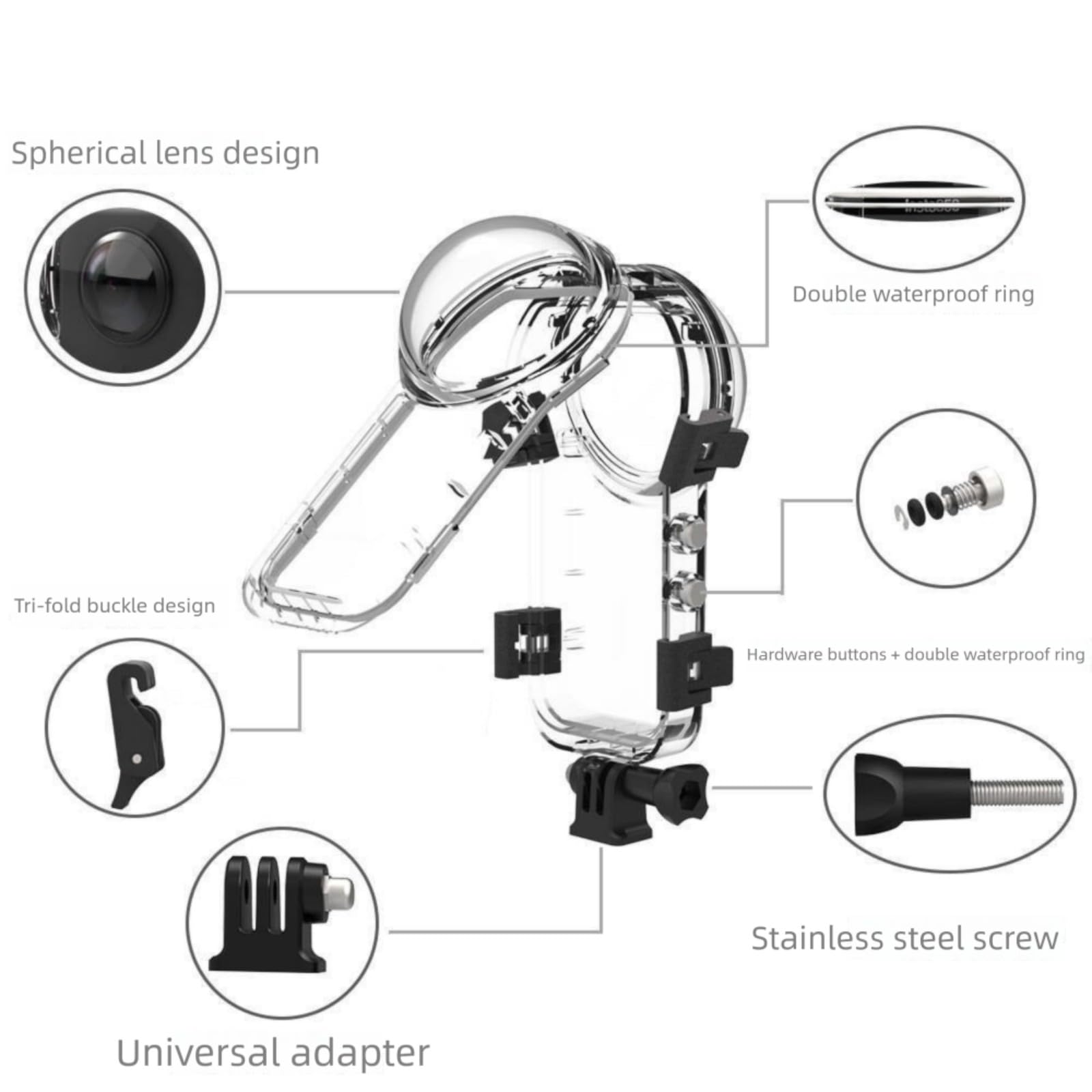 Custodia protettiva impermeabile invisibile per immersioni subacquee profondità 60 m custodia per action camera subacquea accessori