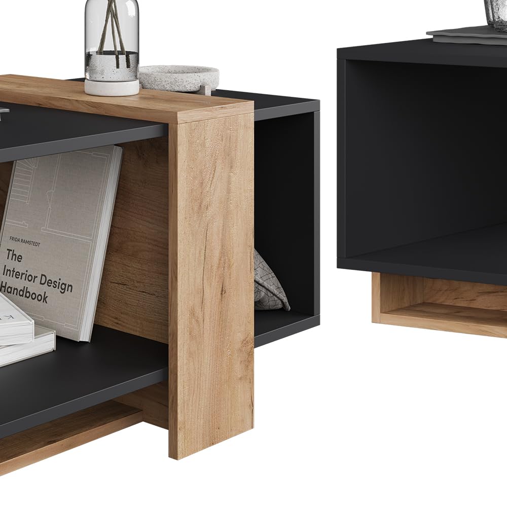 Vicco Couchtisch Aven, Anthrazit/Goldkraft Eiche, 91.8 x 49 cm | mit offener Ablagefläche zur Aufbewahrung von Alltagsgegenständen