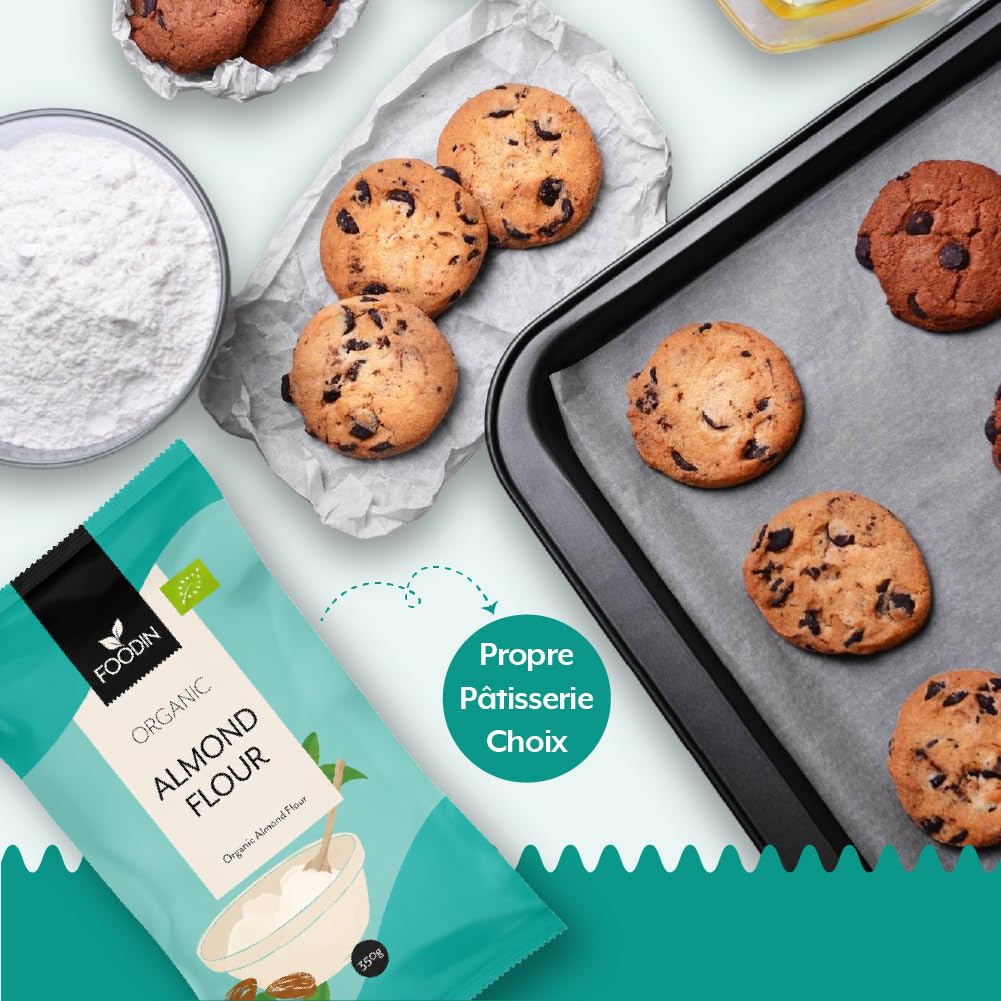 FOODIN Farine d’Amande Bio 350 g – Finement Moulue & Riche en Protéines – Sans Gluten – Idéale pour Pâtisserie Low Carb & Recettes Keto